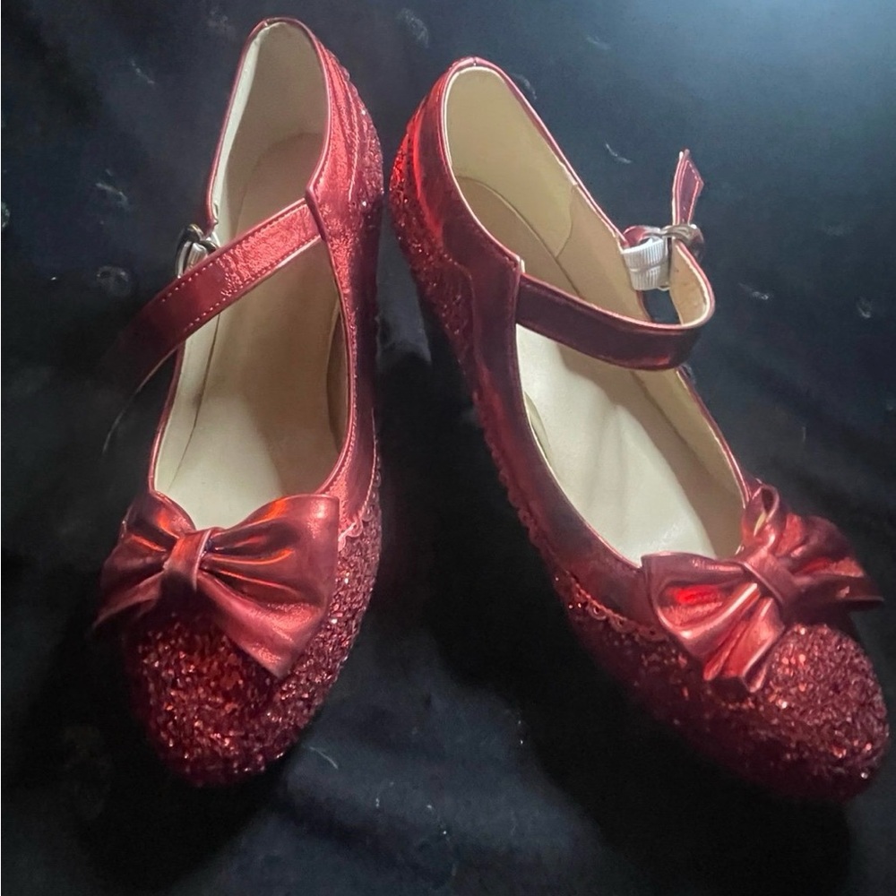 Red Glitter Mary Jane Heels with Bow